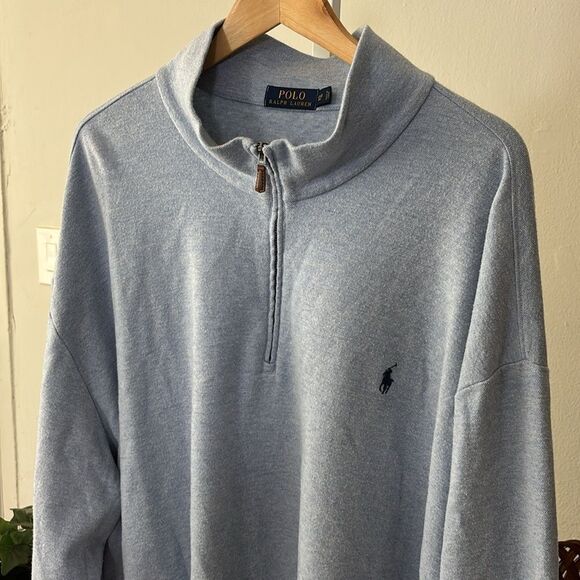 Polo by Ralph Lauren Men's Light Blue 1/4 zip sweater men’s 4XB $138 preppy - Picture 6 of 8